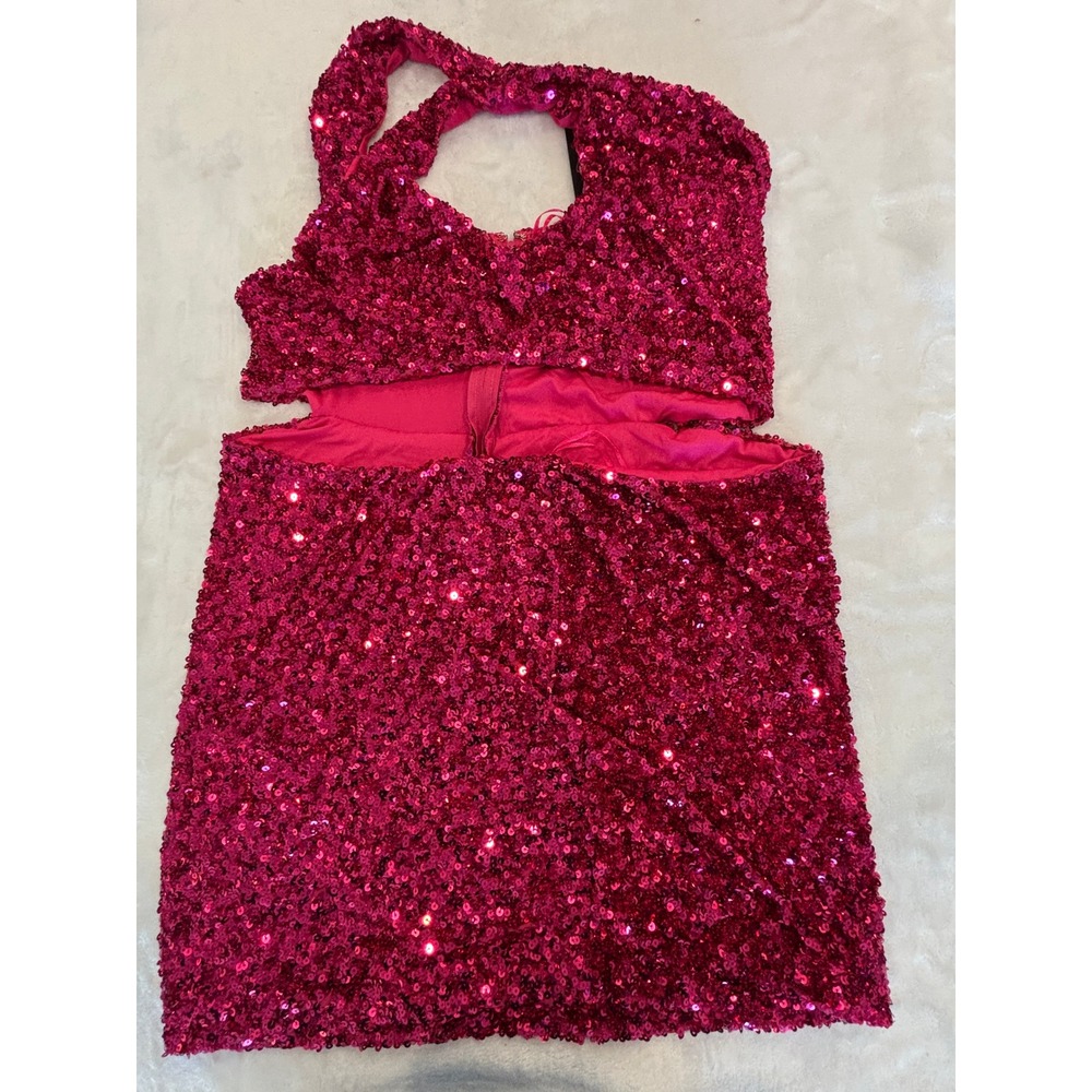 Fashion Nova Ibiza Sequin Mini Dress Pink Cut Out Halter 3X D40037